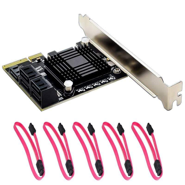 Planet Gates JMB585 Chip 5 Port SATA 3.0 to PCIe Expansion Card 4X Gen 3 PCI Express SATA Adapter SATA 3 Converter with Heat Sink for HDD SSD