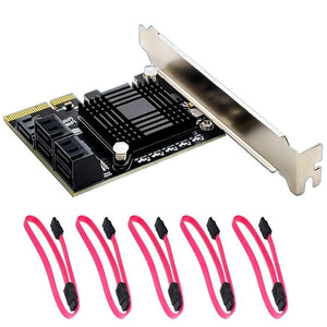 Planet Gates JMB585 Chip 5 Port SATA 3.0 to PCIe Expansion Card 4X Gen 3 PCI Express SATA Adapter SATA 3 Converter with Heat Sink for HDD SSD