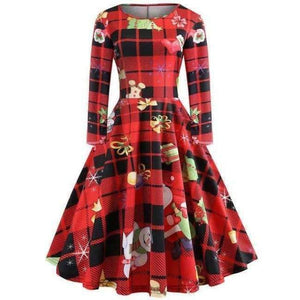 Planet Gates JY12724 / S Christmas Dress Women Casual Dress Casual Slim Bodycon Long Sleeve Plus Size Autumn Winter Elegant Office Party Plaid Dresses