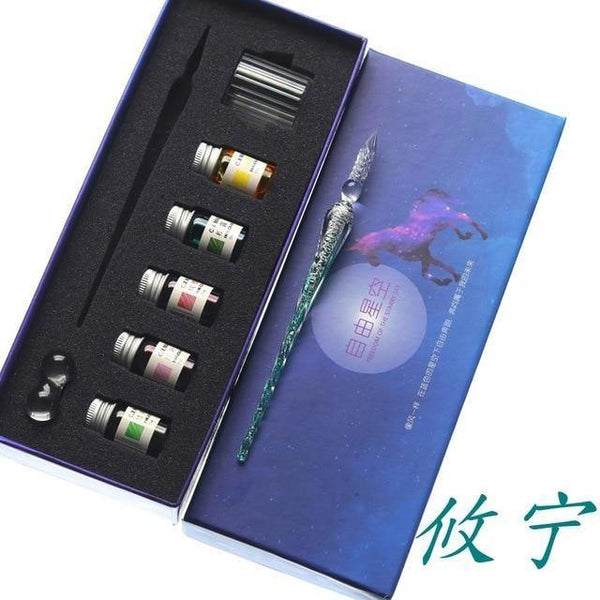 Planet Gates K Rainbow Glass Pen Dip pen Gift Set Starry sky Color ink Pen Creative Writing Tools Pluma Estilografica