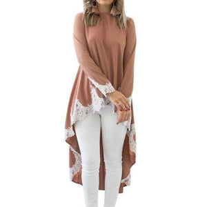 Planet Gates kahi / S Casual Irregular T shirt Women Autumn Long Sleeve O Neck Tops&Tees Elegant Lace Patchwork Streetwear T-Shirt Plus Size