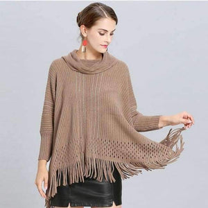 Planet Gates kahki / One Size Winter Women V Neck Batwing Stripes Fringed Stitching Irregular Tops Poncho Shawl Cape Sweater Blusas Femininas