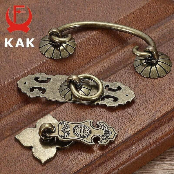 KAK Vintage Antique Bronze Cabinet Handles Chinese Style Furniture Handle Drawer Knobs Wardrobe Door Pulls Furniture Hardware