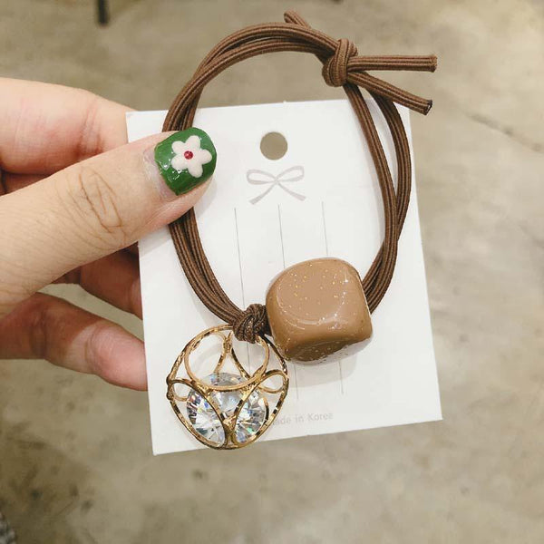 Fashion Crystal Square Hollow Elastic Hair Bands Pink Green Yellow Elastic Band Geometric For Women Rubber Hair Accessories Gift