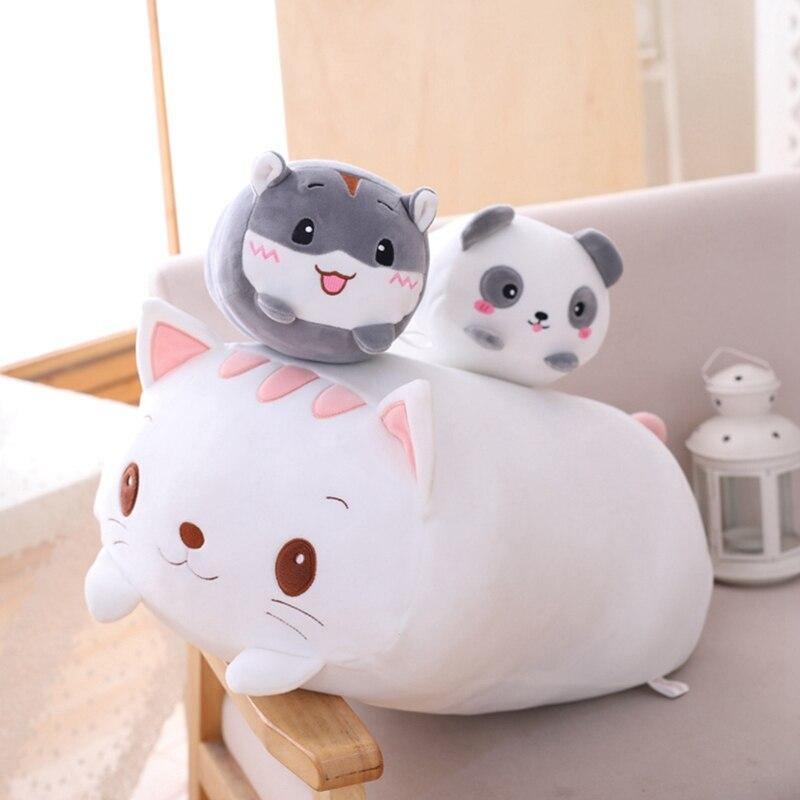Kawaii 9 Styles Animal Cat Deer Hamster Elephant Plush Toy Soft Cartoon Panda Pig Bear Dinosaur Stuffed Doll Cartoon Pillow Gift