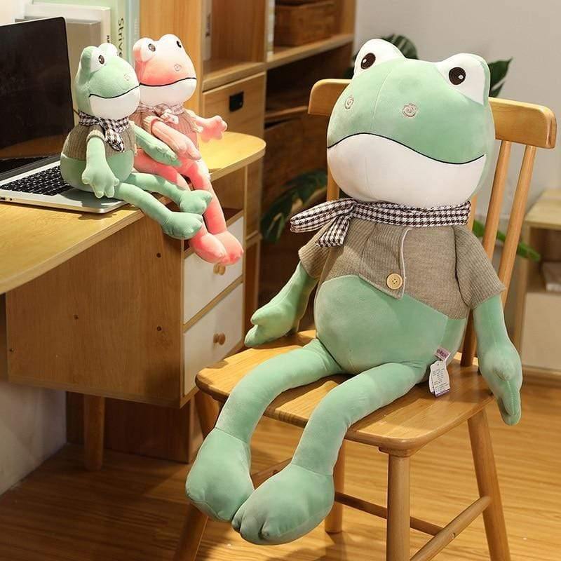 Kawii 38cm-90cm Funny Long Legs Frog With Scarf Plush Toys Soft Stuffed Cartoon Animals Doll Kids Accompany Boys Best Gifts