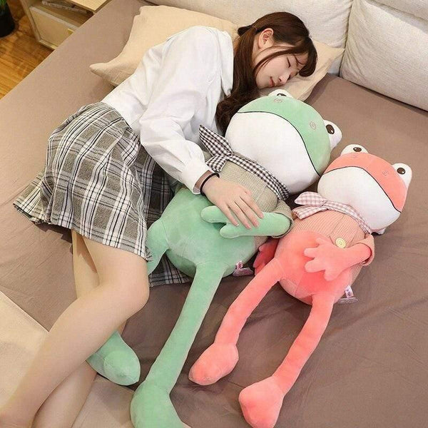 Kawii 38cm-90cm Funny Long Legs Frog With Scarf Plush Toys Soft Stuffed Cartoon Animals Doll Kids Accompany Boys Best Gifts