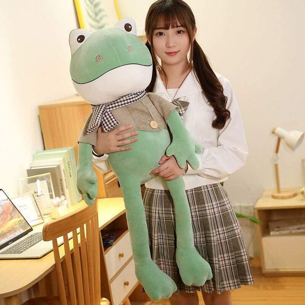 Kawii 38cm-90cm Funny Long Legs Frog With Scarf Plush Toys Soft Stuffed Cartoon Animals Doll Kids Accompany Boys Best Gifts