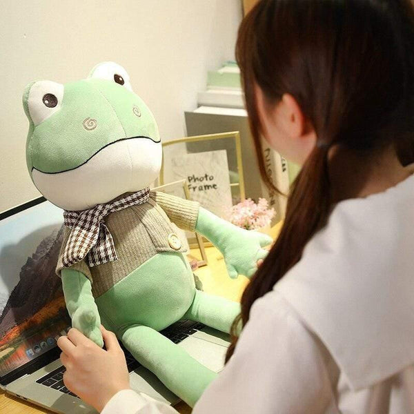 Kawii 38cm-90cm Funny Long Legs Frog With Scarf Plush Toys Soft Stuffed Cartoon Animals Doll Kids Accompany Boys Best Gifts