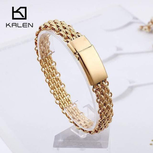 Planet Gates KB100277-K / 22.5cm Italy Gold Stainless Steel Chain Link Bracelets For Men Fashion Male 22CM Magnetic Hand Chain Bracelets Jewelry