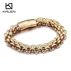 Planet Gates KB92435-BD / 21.5cm Italy Gold Stainless Steel Chain Link Bracelets For Men Fashion Male 22CM Magnetic Hand Chain Bracelets Jewelry