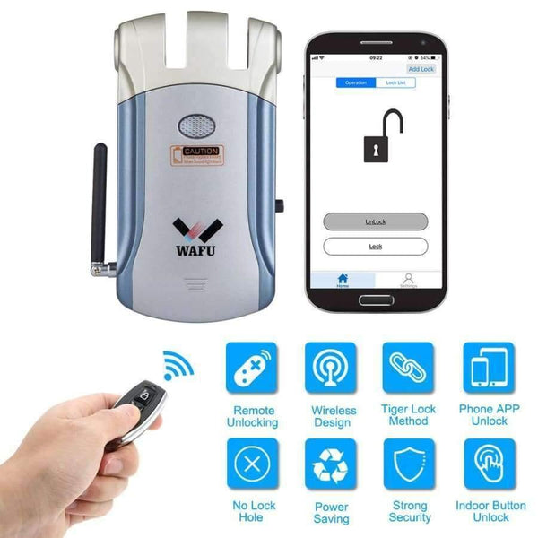 Planet Gates Keyless Entry Electronic Remote Door Lock Invisible Intelligent Lock Wireless iOS Android APP Unlocking With 4 Remote Keys