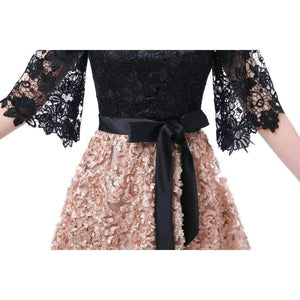 Planet Gates Khaki / 10 New Evening Dress Black With Khaki Color Lace Floor-length Long Prom Party Gowns