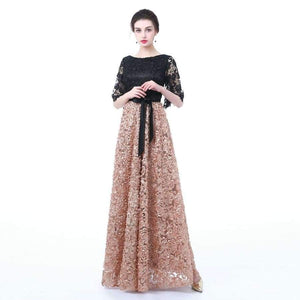 Planet Gates Khaki / 10 New Evening Dress Black With Khaki Color Lace Floor-length Long Prom Party Gowns