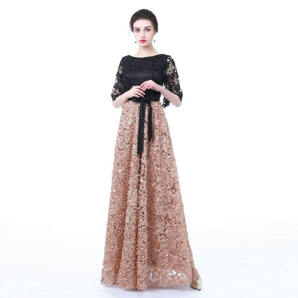 Planet Gates Khaki / 10 New Evening Dress Black With Khaki Color Lace Floor-length Long Prom Party Gowns