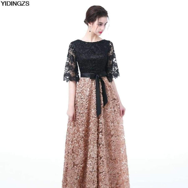 Planet Gates Khaki / 10 New Evening Dress Black With Khaki Color Lace Floor-length Long Prom Party Gowns