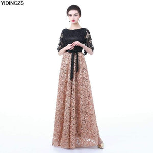 Planet Gates Khaki / 10 New Evening Dress Black With Khaki Color Lace Floor-length Long Prom Party Gowns
