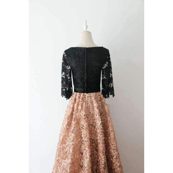 Planet Gates Khaki / 10 New Evening Dress Black With Khaki Color Lace Floor-length Long Prom Party Gowns