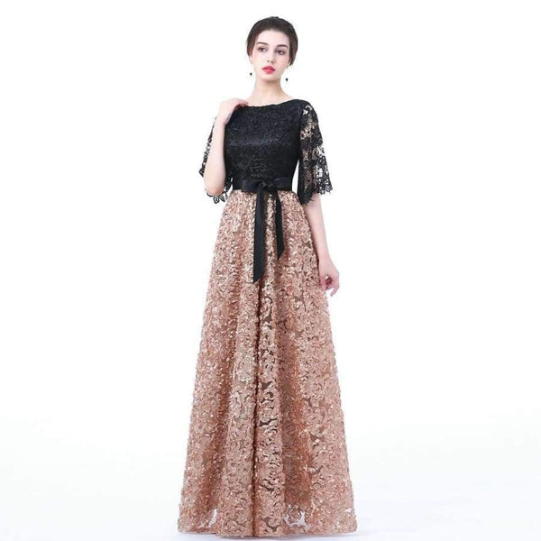 Planet Gates Khaki / 10 New Evening Dress Black With Khaki Color Lace Floor-length Long Prom Party Gowns