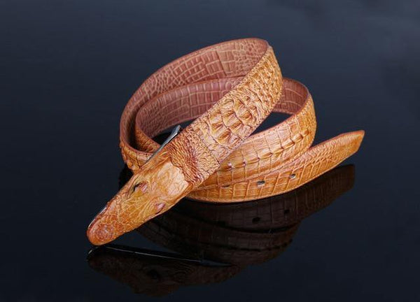 Planet Gates Khaki / 105cm Mens Belts Luxury cow Leather Designer Belt Men High Quality Luxury Crocodile Cinturones Hombre