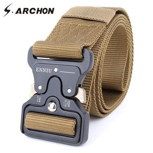 Planet Gates Khaki / 125cm Military Equipment Tactical Belt Men Nylon Knock Off Metal Buckle Army Belt Strap Heavy Duty Soldier Combat Waist Belts