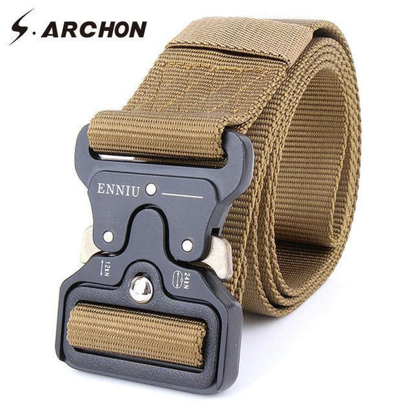 Planet Gates Khaki / 125cm Military Equipment Tactical Belt Men Nylon Knock Off Metal Buckle Army Belt Strap Heavy Duty Soldier Combat Waist Belts