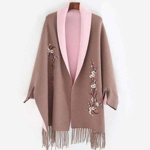 Planet Gates Khaki / 190cmX65cm Design with sleeve Poncho scarf winter warm  cashmere Embroidery Cape tassel Blanket wrapped scarf shawl For Women
