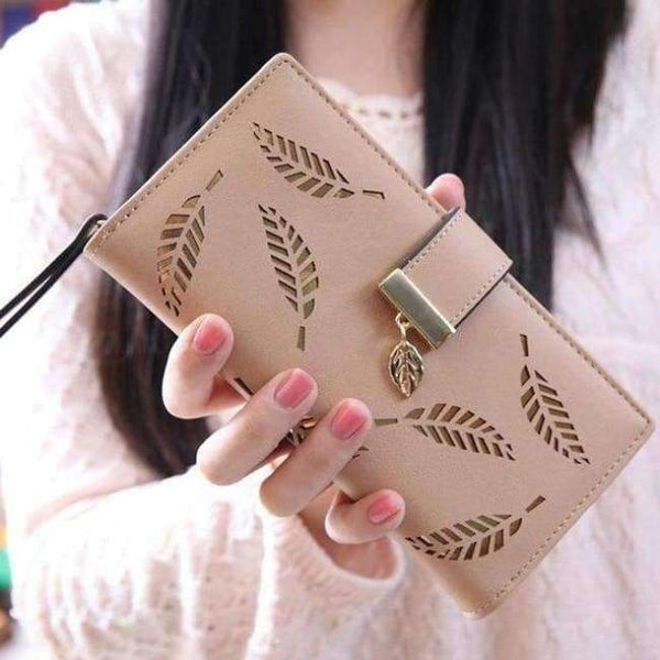Planet Gates Khaki 2018 Women Wallet Purse Female Long Wallet Gold Hollow Leaves Pouch Handbag For Women Coin Purse Card Holders Portefeuille Femme