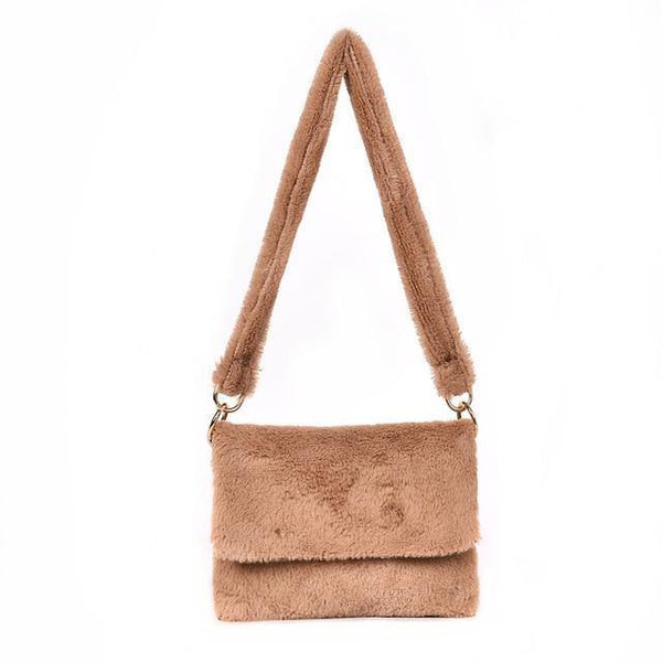 Planet Gates Khaki / 23cm x 18cmx 2cm Women Winter Faux Fur Shoulder Bag Fashion Handbag lady Leopard print Handbags Female Party Small Girls Tote Bag Christmas Gift