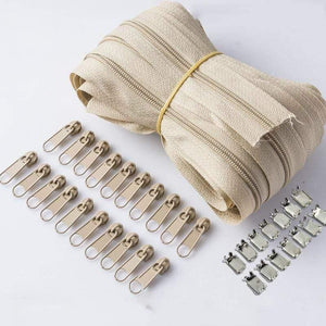 Planet Gates khaki / 3# / 10M20PCSilder10Stopp Meetee 10/20M Nylon 3# Coil Zipper With Slider & Stopper For Quilt Bags Tent Invisible Clothing Zip Sewing Crafts Accessories