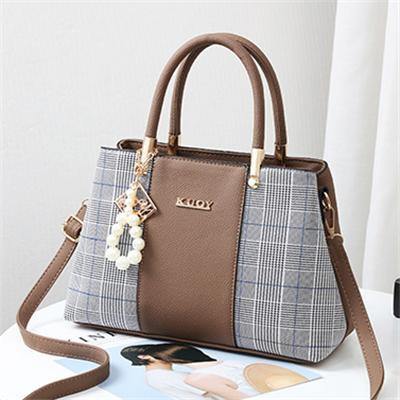 Planet Gates Khaki / (30cm<Max Length<50cm) PU Leather Large Capacity Woman Handbag Grid Shoulder Bag Fashion Casual Luxury Designer Crossbody Women Handbags