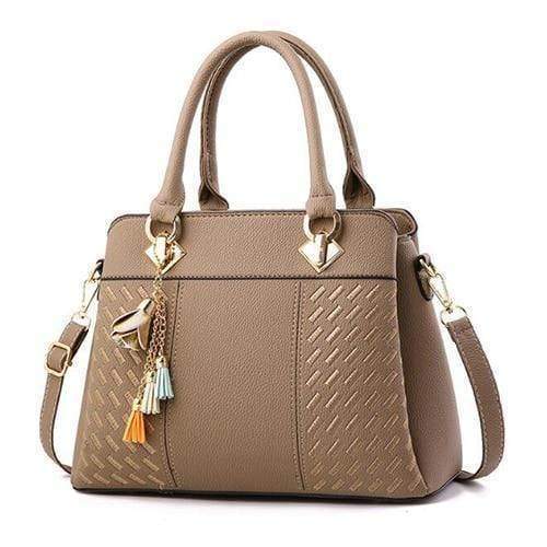 Planet Gates Khaki / 31x14x23cm Women Handbags Tassel PU Leather Totes Bag Top-handle Embroidery Crossbody Bag Shoulder Bag Lady Simple Style Hand Bags