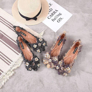 Planet Gates Khaki / 37 Ladies Shoe 2018 Butterfly-knot Crystal Ballerinas Fashion Women Fringe Denim Ballet Flats Basic Shallow Women Flats size 34-38