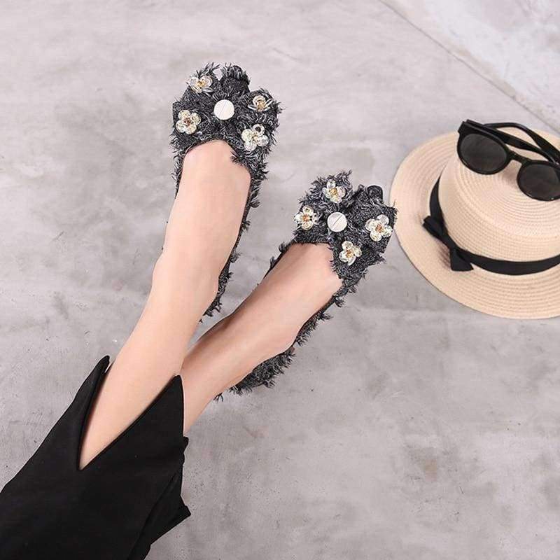 Planet Gates Khaki / 37 Ladies Shoe 2018 Butterfly-knot Crystal Ballerinas Fashion Women Fringe Denim Ballet Flats Basic Shallow Women Flats size 34-38