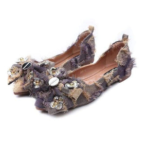 Planet Gates Khaki / 37 Ladies Shoe 2018 Butterfly-knot Crystal Ballerinas Fashion Women Fringe Denim Ballet Flats Basic Shallow Women Flats size 34-38
