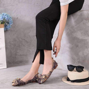 Planet Gates Khaki / 37 Ladies Shoe 2018 Butterfly-knot Crystal Ballerinas Fashion Women Fringe Denim Ballet Flats Basic Shallow Women Flats size 34-38