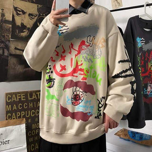 Planet Gates Khaki / 3XL185-210CM73-105KG Hoodie Sweatshirt Mens Hip Hop Pullover Hoodies Streetwear Casual Fashion Clothes Colorblock Hoodie Cotton