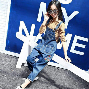 Planet Gates Khaki / 4T Enfant Fille Teenage Girls Clothes Set For 5 6 7 8 9 10 11 12 13 Years Striped T Shirt + Embroidery Denim Overalls