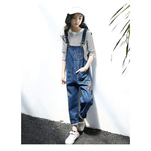 Planet Gates Khaki / 4T Enfant Fille Teenage Girls Clothes Set For 5 6 7 8 9 10 11 12 13 Years Striped T Shirt + Embroidery Denim Overalls