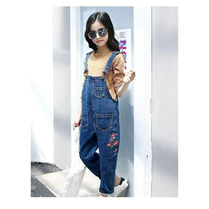 Planet Gates Khaki / 4T Enfant Fille Teenage Girls Clothes Set For 5 6 7 8 9 10 11 12 13 Years Striped T Shirt + Embroidery Denim Overalls