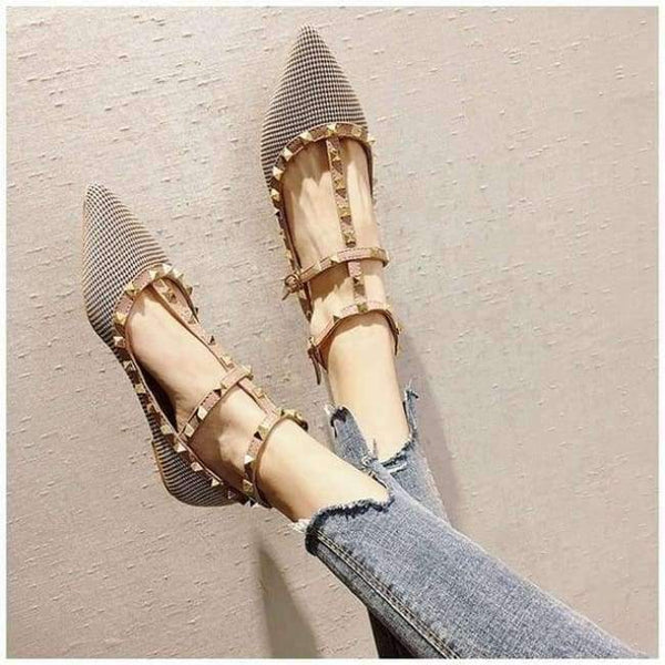Planet Gates Khaki / 5 SUOJIALUN 2018 New Fashion Autumn Women  Flats Shoes Slip On Sandals Pointed Closed Toe Rivet Ankle Buckle Flat Heel Shoes