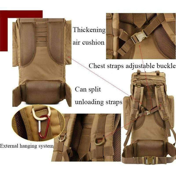Planet Gates Khaki / 50 - 70L 70L Big Capacity Outdoor Sports Bag Military Tactical Backpack Hiking Camping Waterproof Wear-resisting Nylon Rucksack