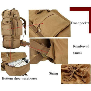 Planet Gates Khaki / 50 - 70L 70L Big Capacity Outdoor Sports Bag Military Tactical Backpack Hiking Camping Waterproof Wear-resisting Nylon Rucksack