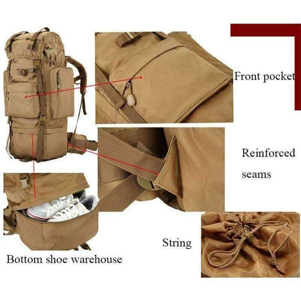 Planet Gates Khaki / 50 - 70L 70L Big Capacity Outdoor Sports Bag Military Tactical Backpack Hiking Camping Waterproof Wear-resisting Nylon Rucksack