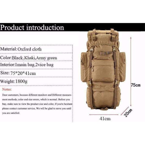 Planet Gates Khaki / 50 - 70L 70L Big Capacity Outdoor Sports Bag Military Tactical Backpack Hiking Camping Waterproof Wear-resisting Nylon Rucksack