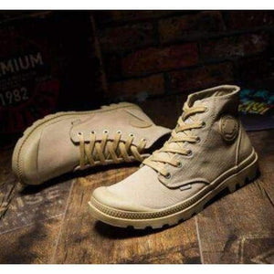 Planet Gates khaki / 6.5 Classic Canvas Shoes Men Lace Up Vulcanized Shoes Outdoor High Top Flats Military Desert Shoes Casual Men Flats Travel Shoes