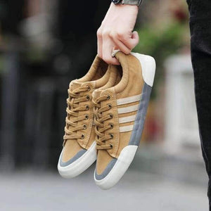 Planet Gates Khaki / 6.5 SHANTA Men Canvas Shoes 2018 Fashion Solid Color Men Vulcanized Shoes Lace-up Casual White Couple Shoes Men Sneakers