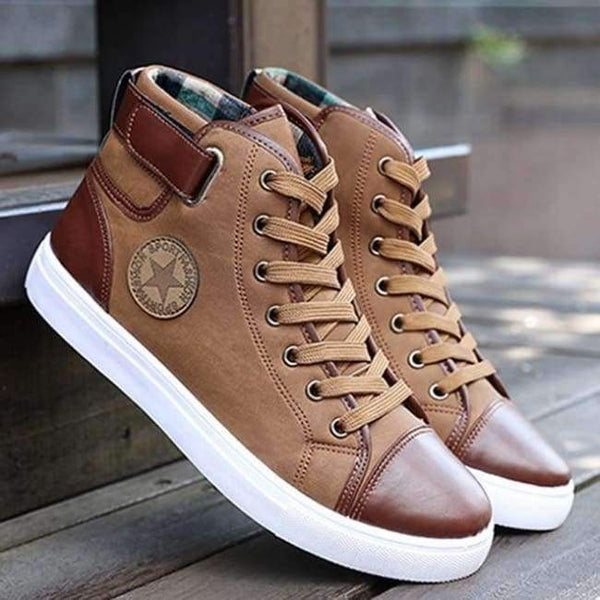 Planet Gates Khaki / 7 Men's Vulcanize Shoes Lace-up Men Casual Shoes Fashion High Top Men High Pipe Retro Comfortable Men's Flat Shoes TR642863