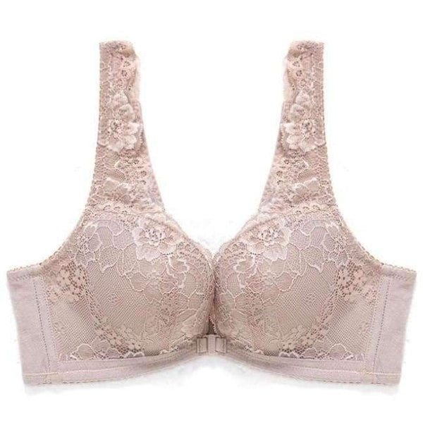 Planet Gates Khaki / 70A Seamless Wire Free Front Closure  Adjustable Lace Bra Women Thick Push Up Vest Small Breasts 5/8 Cup Sexy Underwear