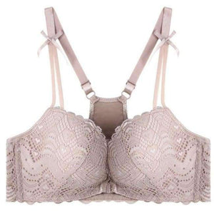 Planet Gates Khaki / 70A Women Bra Front Closure Vest Type Seamless Push Up Women Bra 5/8 Cup Small Chest Sexy Back Bow Floral Lace Underwear